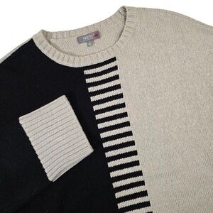 Habitat Women's S Yin Yang Piano Key Colorblock Sweater Tan Black Artsy Eclectic